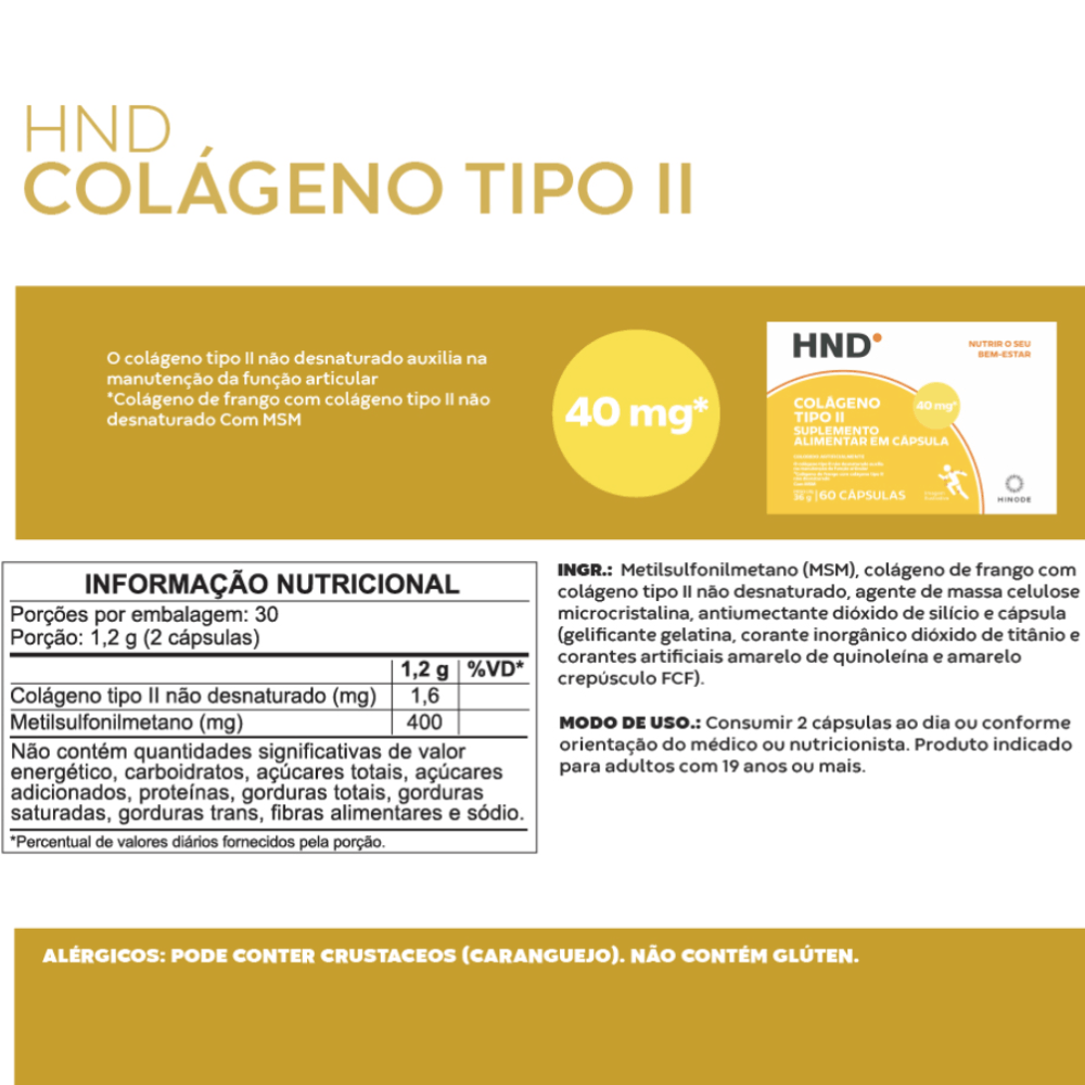 Imagem 3 de Suplemento Alimentar Colágeno Tipo II HND 60 Cápsulas