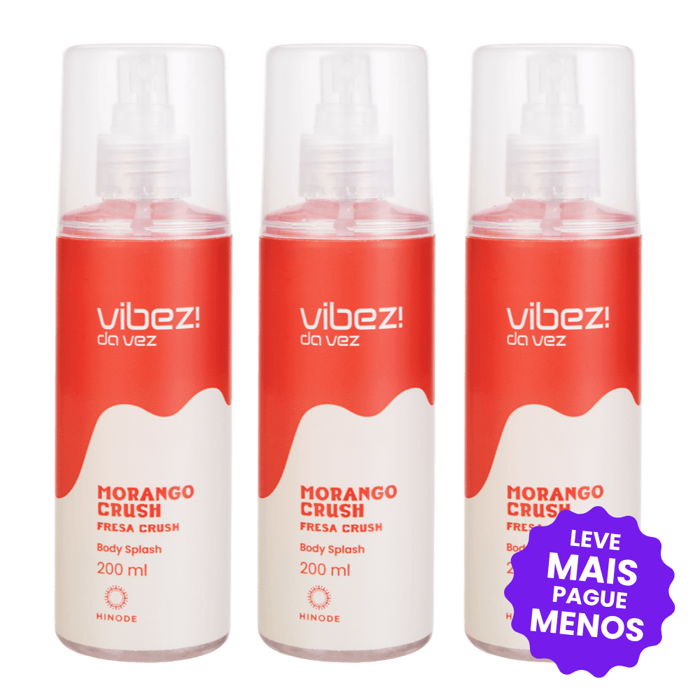 Kit 3 Body Splash Vibez da Vez! Morango Crush
