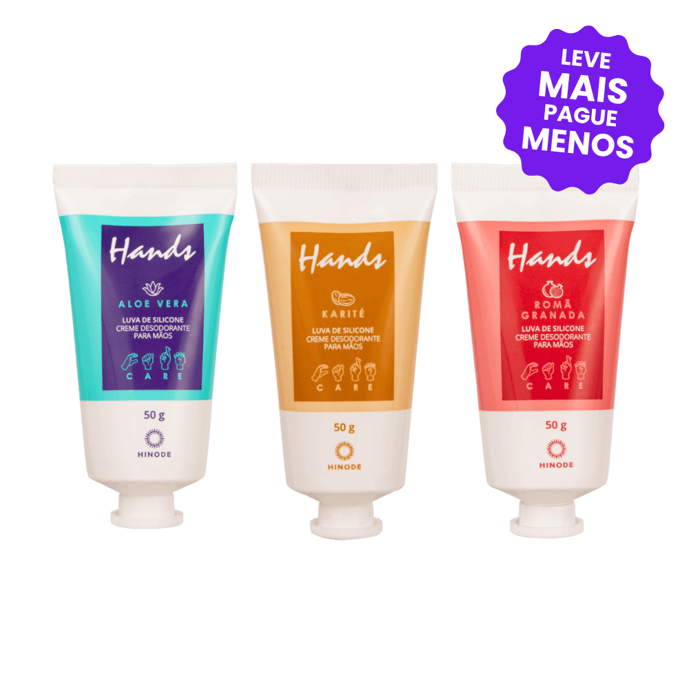 Kit 3 Miniaturas Luvas De Silicone Hands Aloe Vera + Romã + Karité